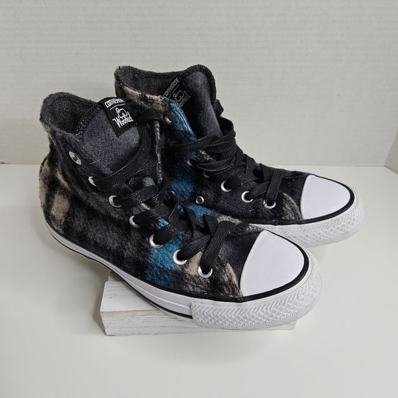 Converse x Woolrich gray/blue/black, hi top big kid size 3 - Picture 1 of 6